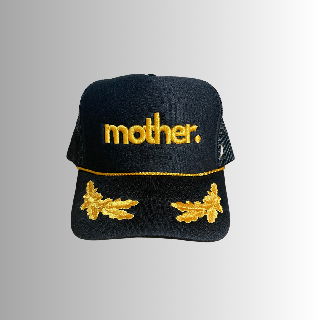 Black & Gold Embroidered Captain-Style Hat Mother Embroidered Captain Hat - Black and Gold – mother hats main image 3