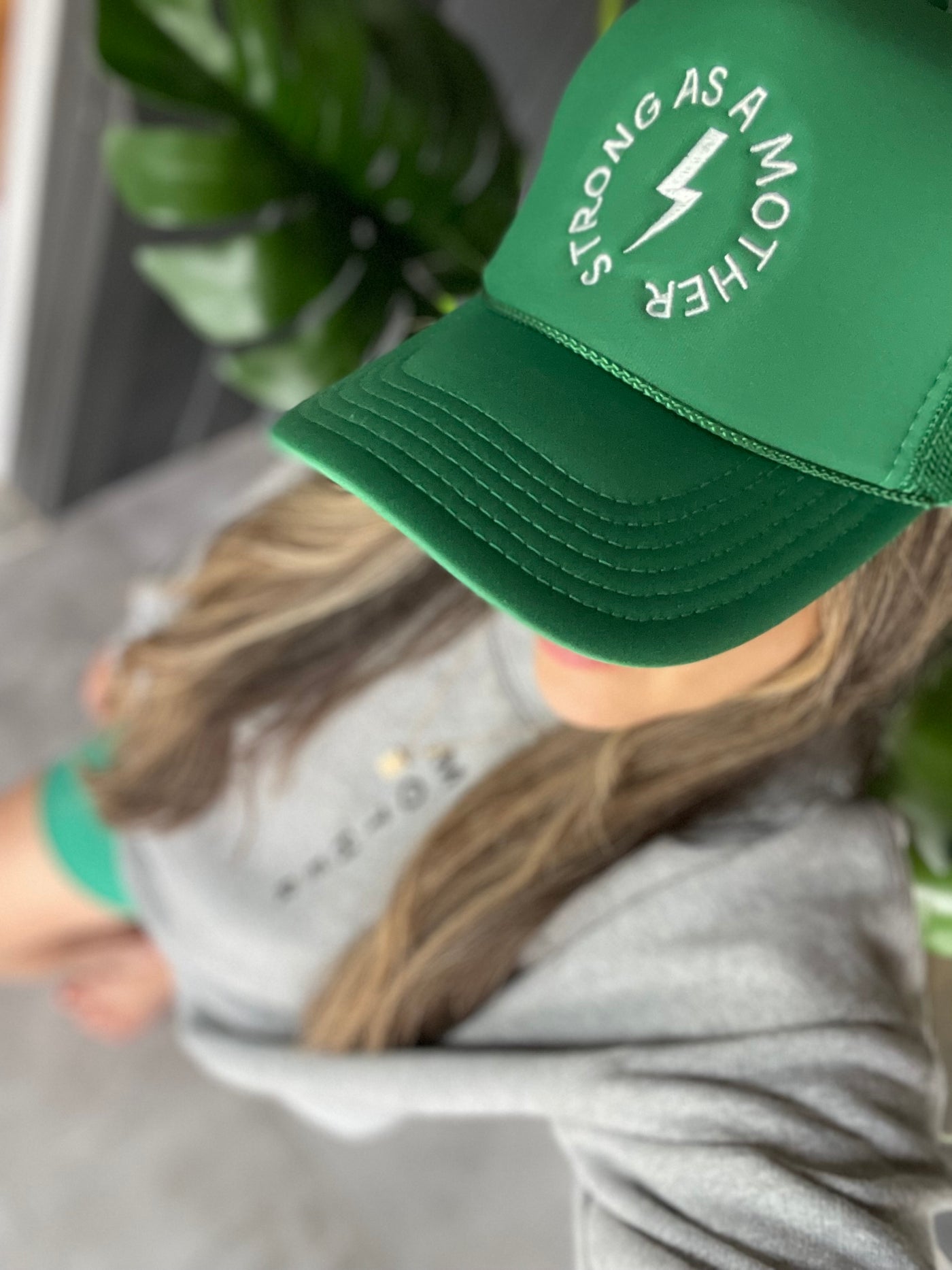 Strong as a mother™ Embroidered Trucker Hat - Kelly Green