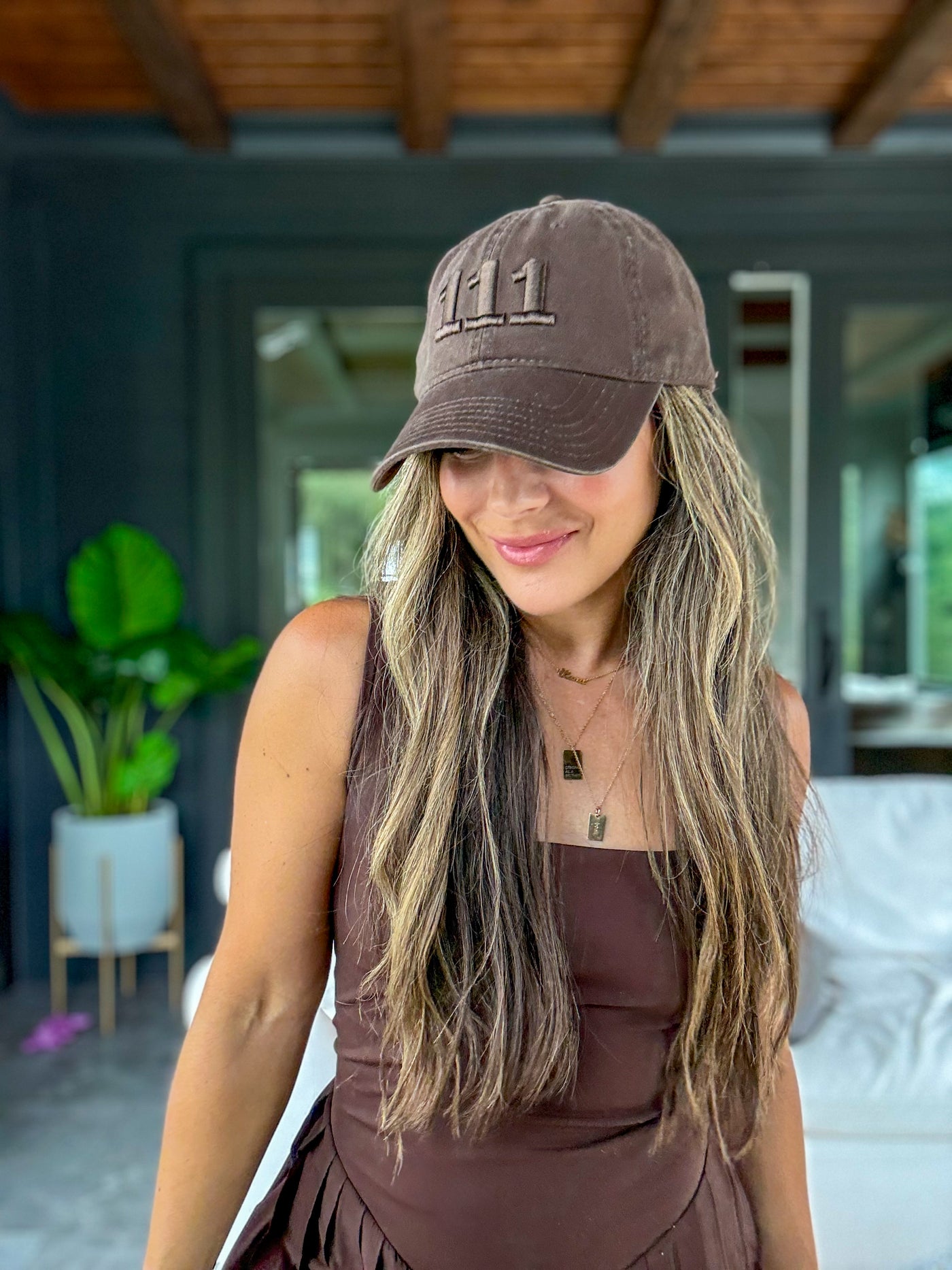111 Embroidered Dad Hat - Brown
