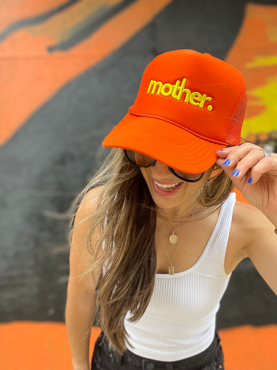 Mother Embroidered Trucker Hat - Orange – mother hats display picture 1