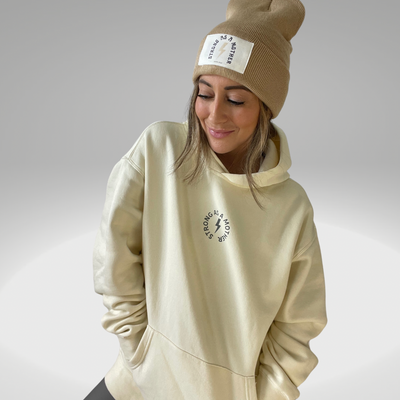 "Strong as a mother" Patch Logo Beanie - Camel