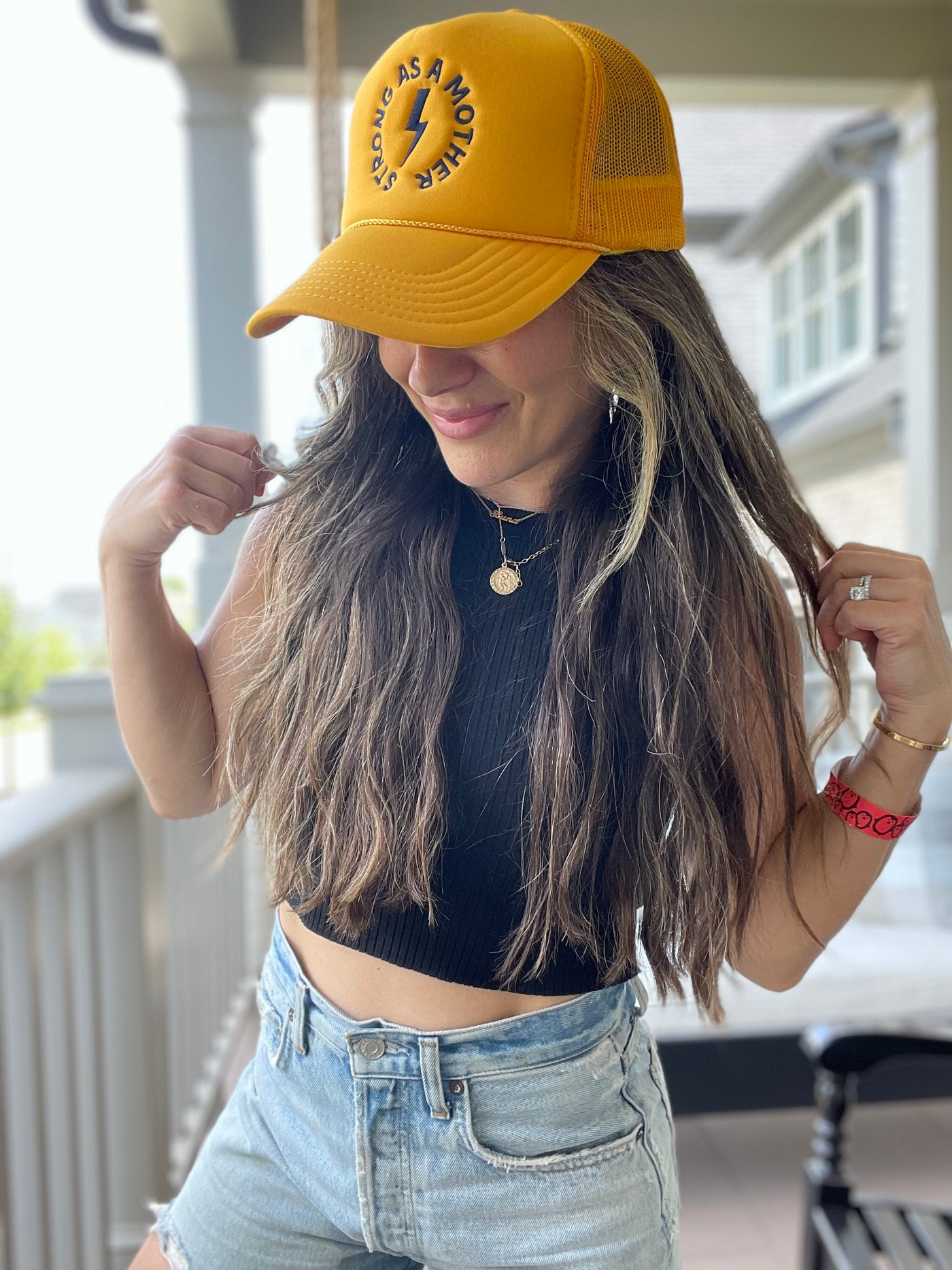 Strong as a mother Embroidered Trucker Hat - Yellow