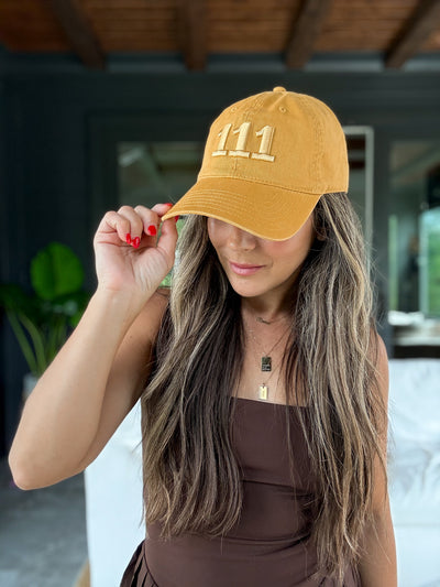 111 Embroidered Dad Hat - Mustard