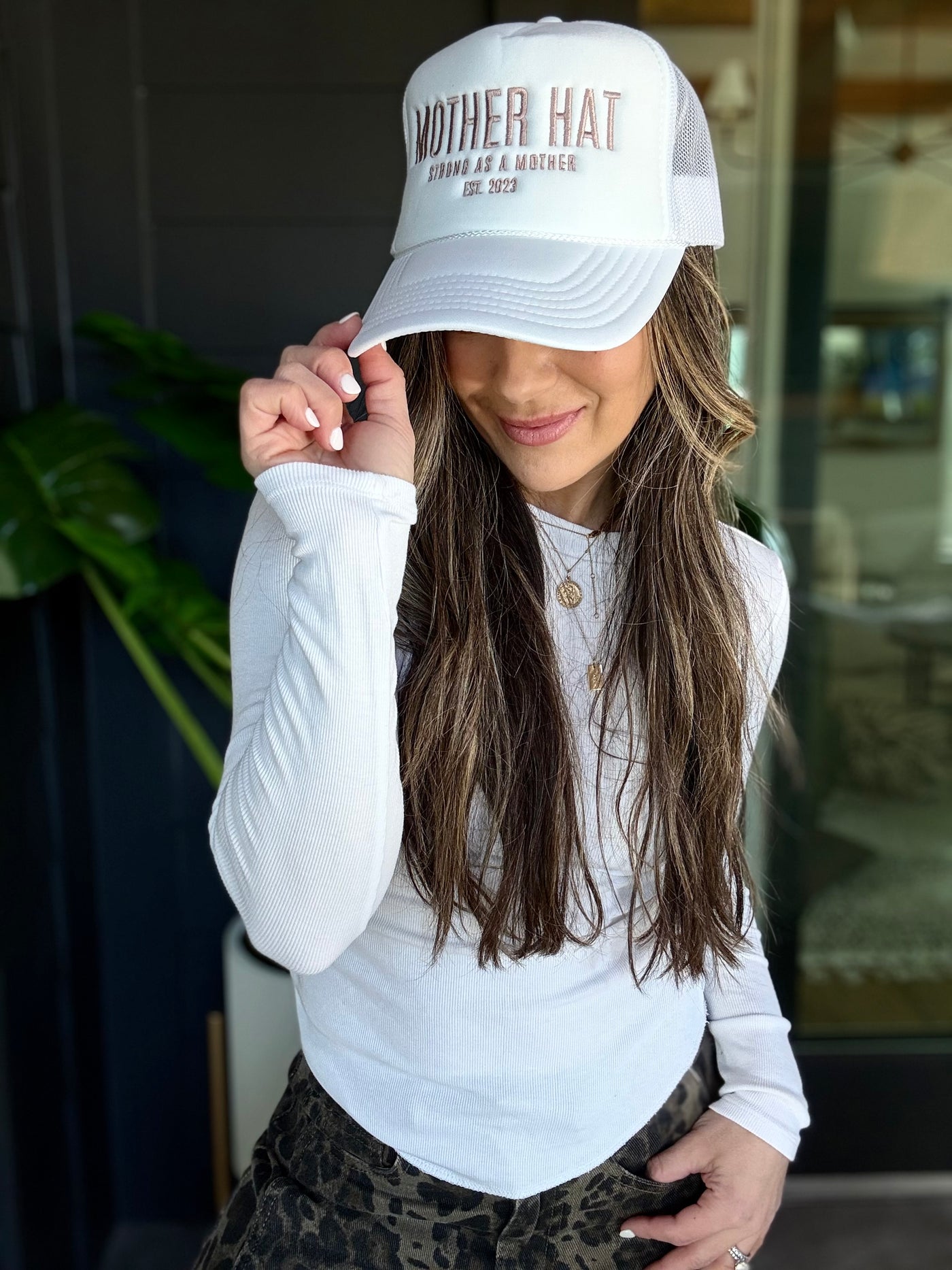 Mother Hat - Embroidered Trucker Hat - White