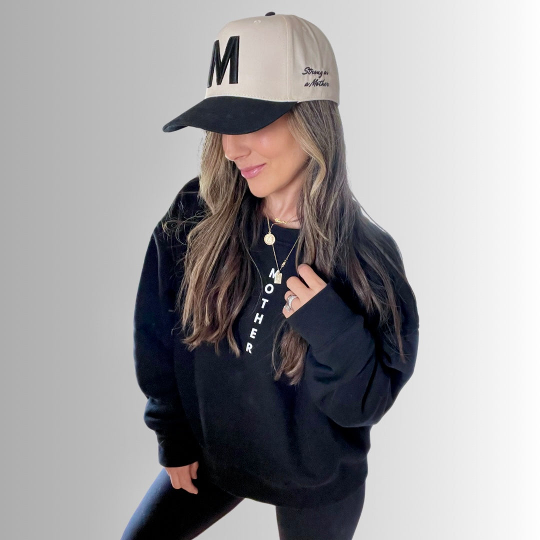 The Mother Letter Hat - Natural/Black – mother hats display picture 3