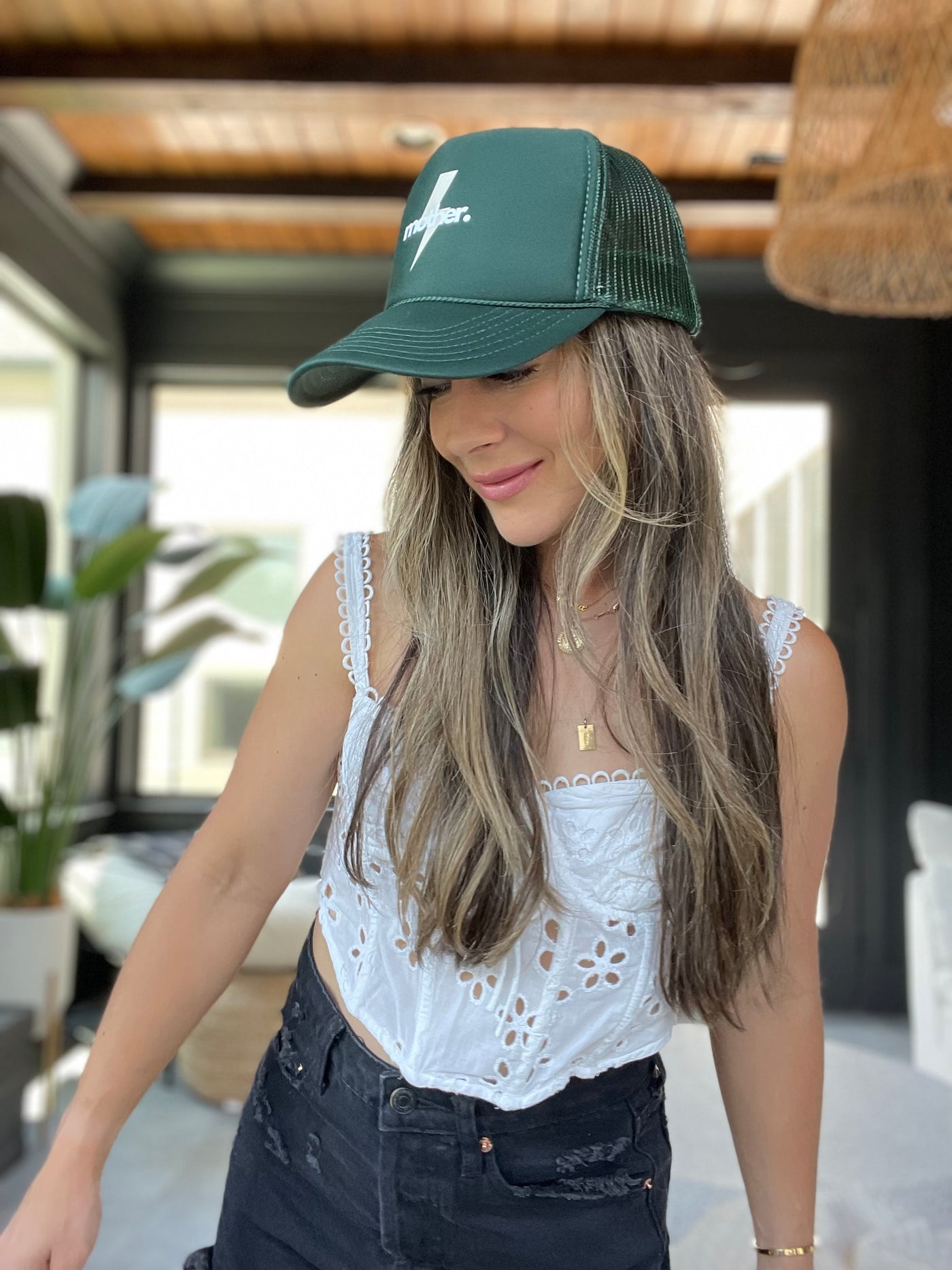 Mother Strong Printed Trucker Hat - Forest Green