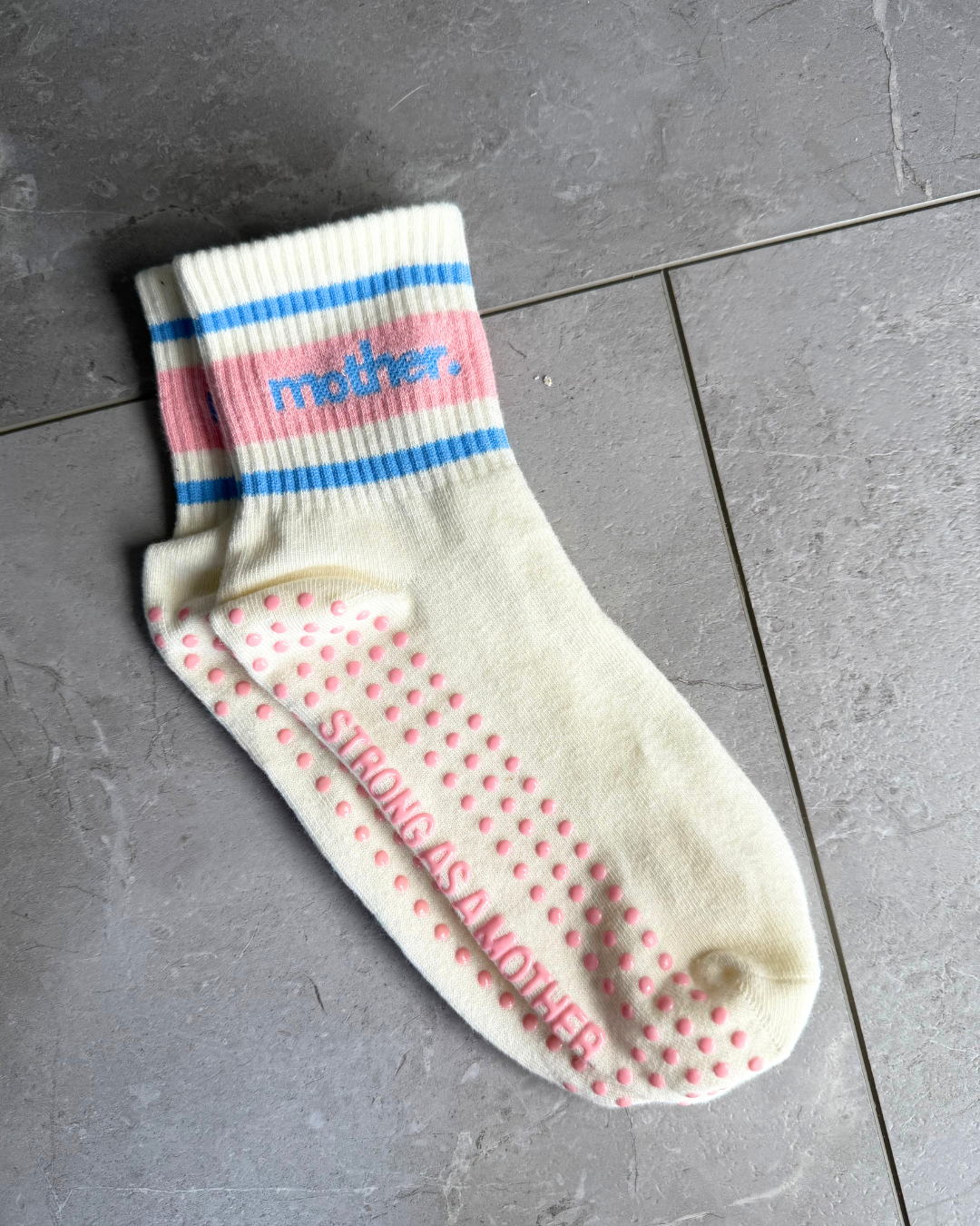 Throwback Half Crew Striped Grip Socks- Pink/Blue