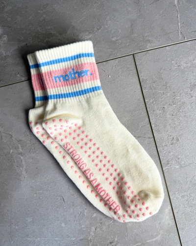 Throwback Half Crew Striped Grip Socks- Pink/Blue