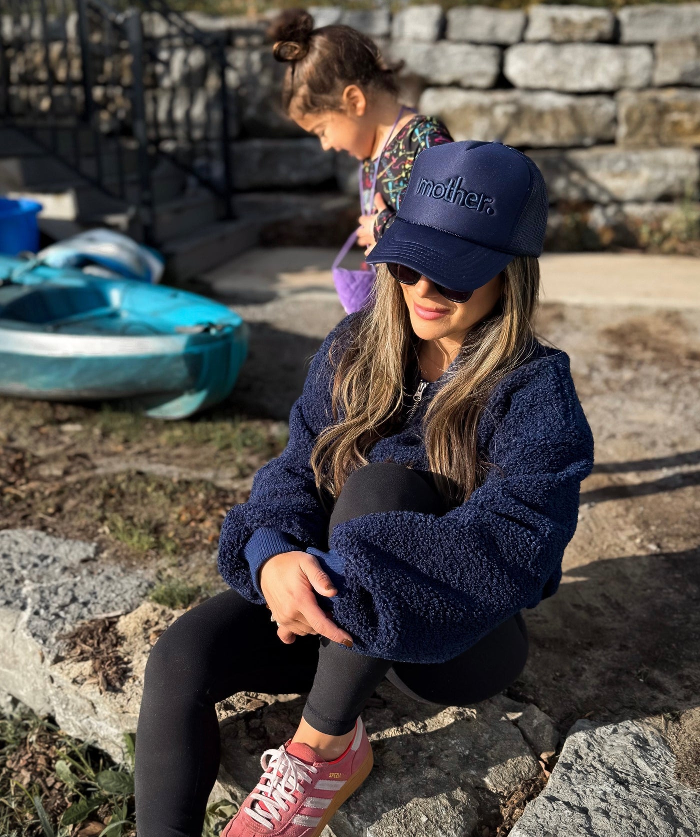 "mother." Embroidered Trucker Hat - Navy