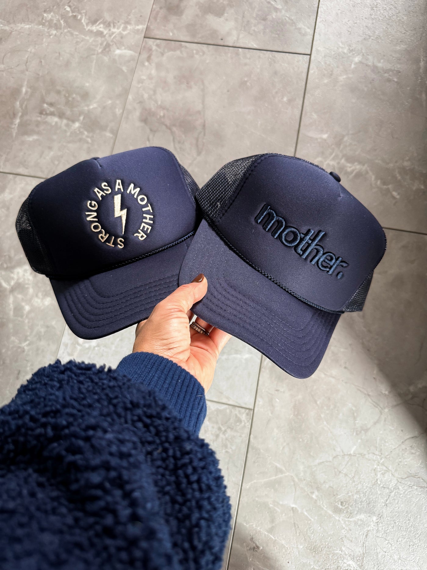 Strong as a mother® Embroidered Trucker Hat - Navy