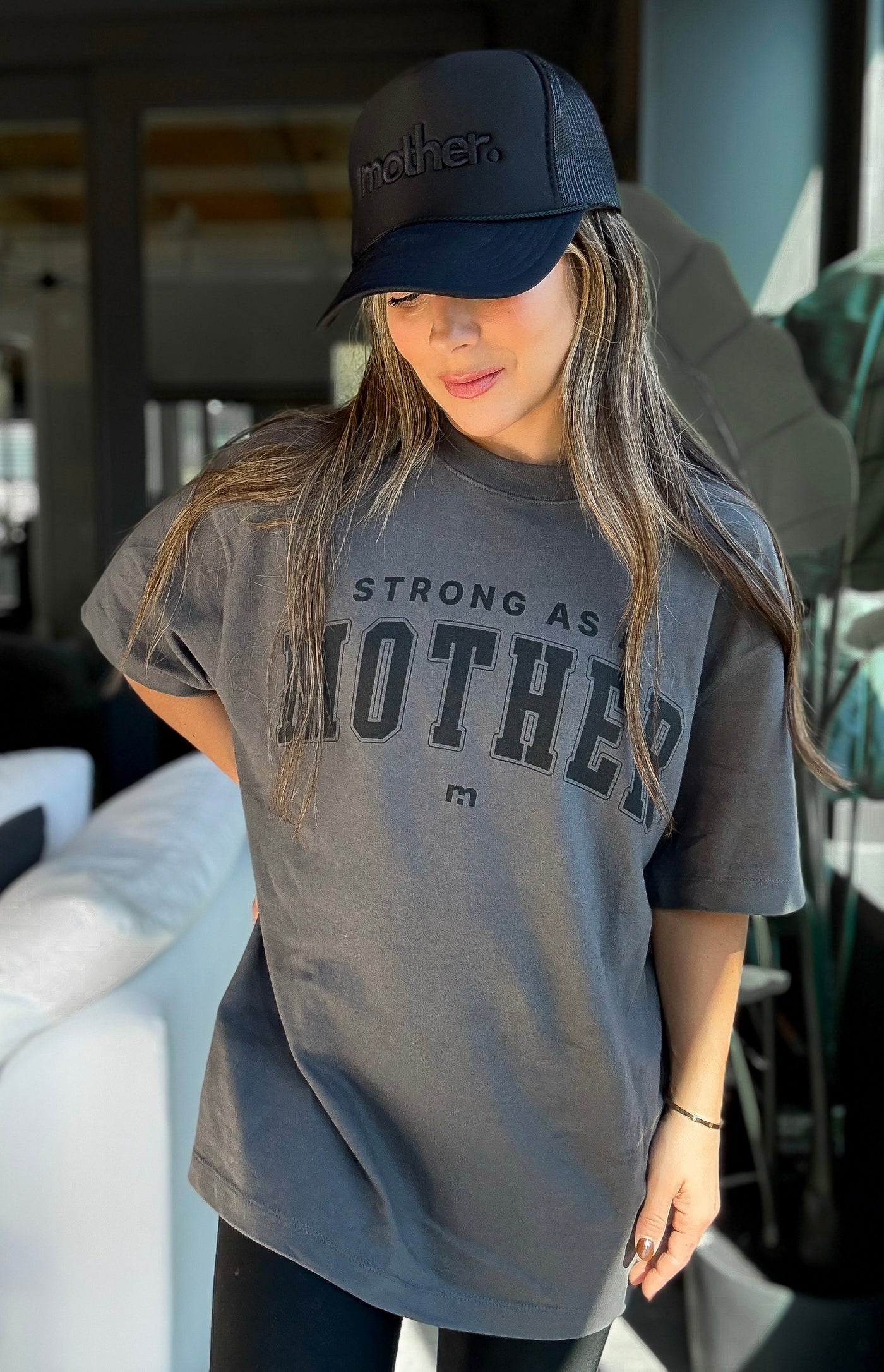 Oversized Varsity Layering Tee - Charcoal Gray