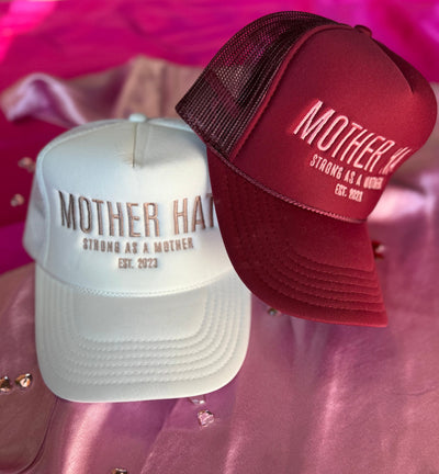 Mother Hat - Embroidered Trucker Hat - White