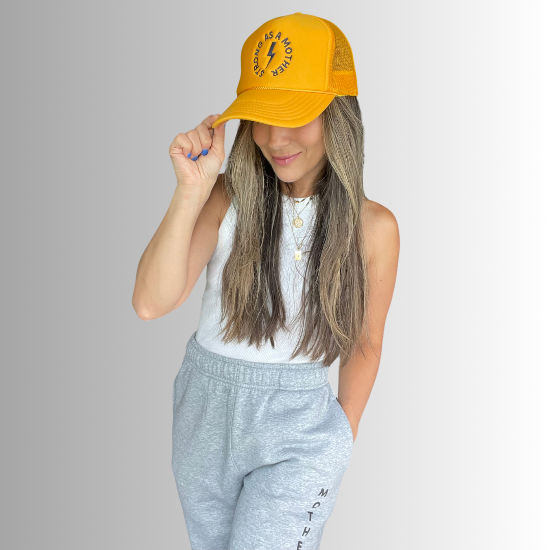 Strong as a mother Embroidered Trucker Hat - Yellow