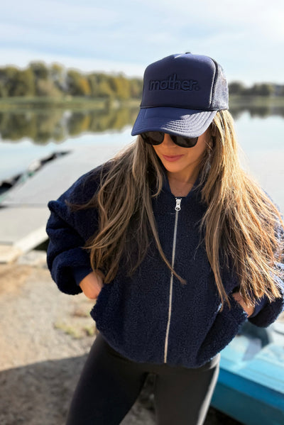 "mother." Embroidered Trucker Hat - Navy