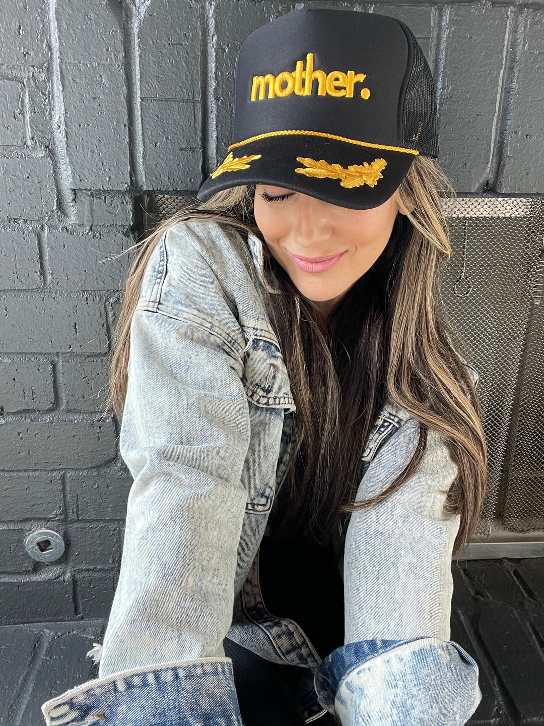 Mother Embroidered Captain Hat - Black and Gold – mother hats display picture 3