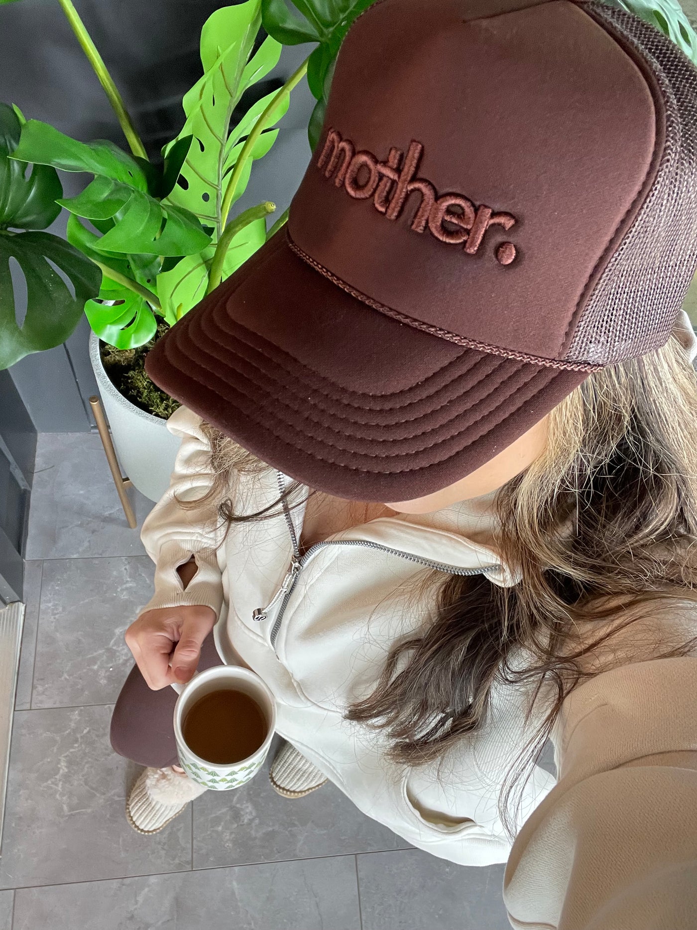 "mother." Embroidered Trucker Hat - Mocha