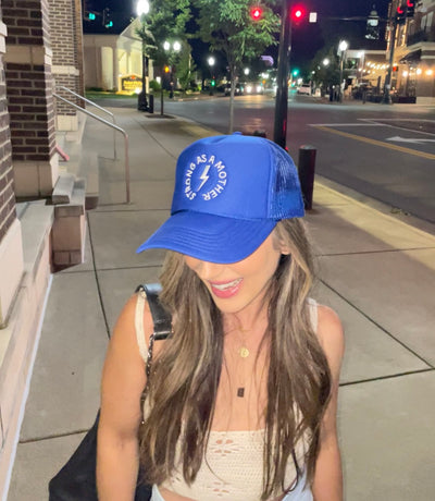 Strong as a mother Embroidered Trucker Hat - Royal Blue