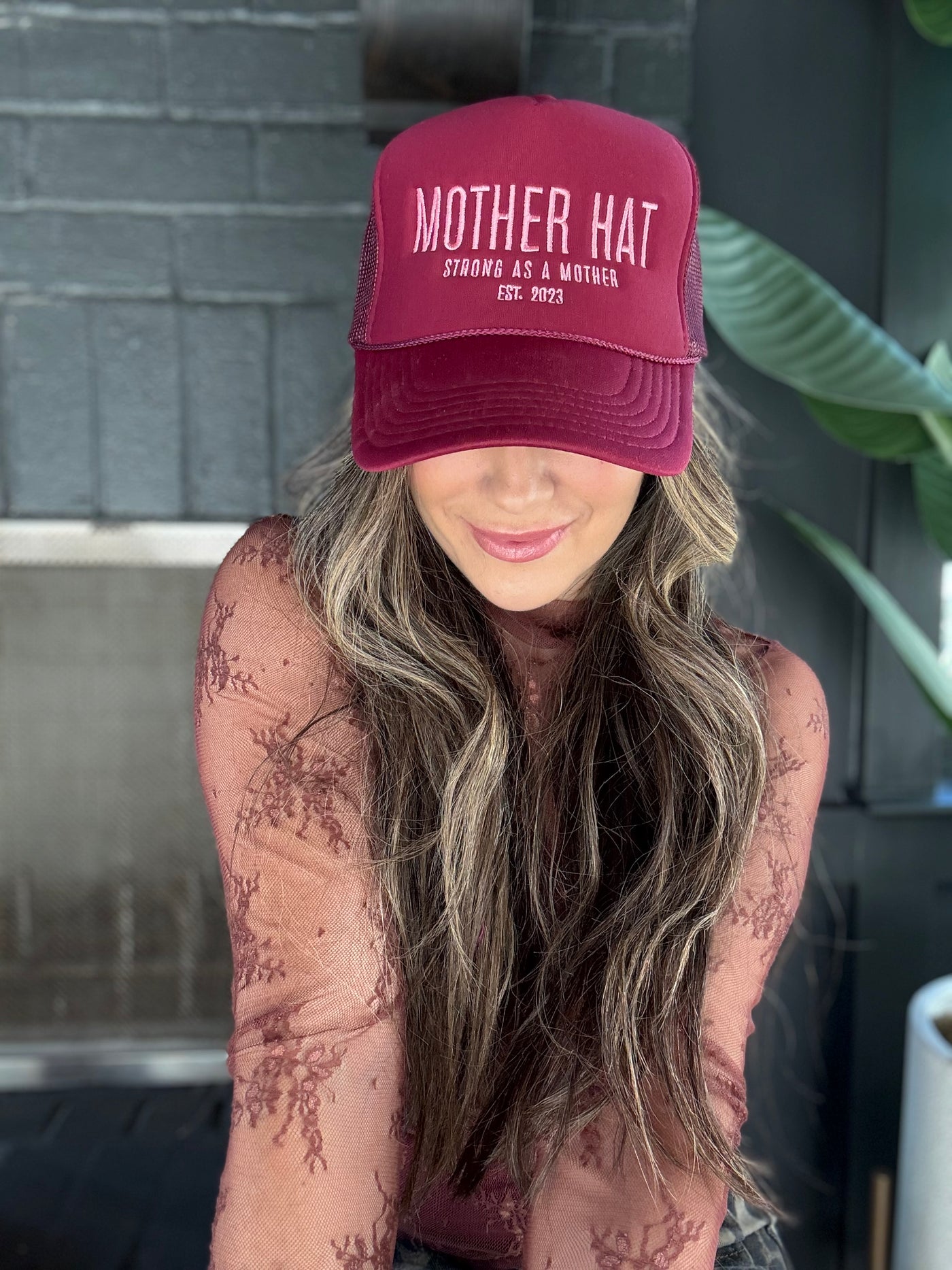 Mother Hat - Embroidered Trucker Hat - Maroon