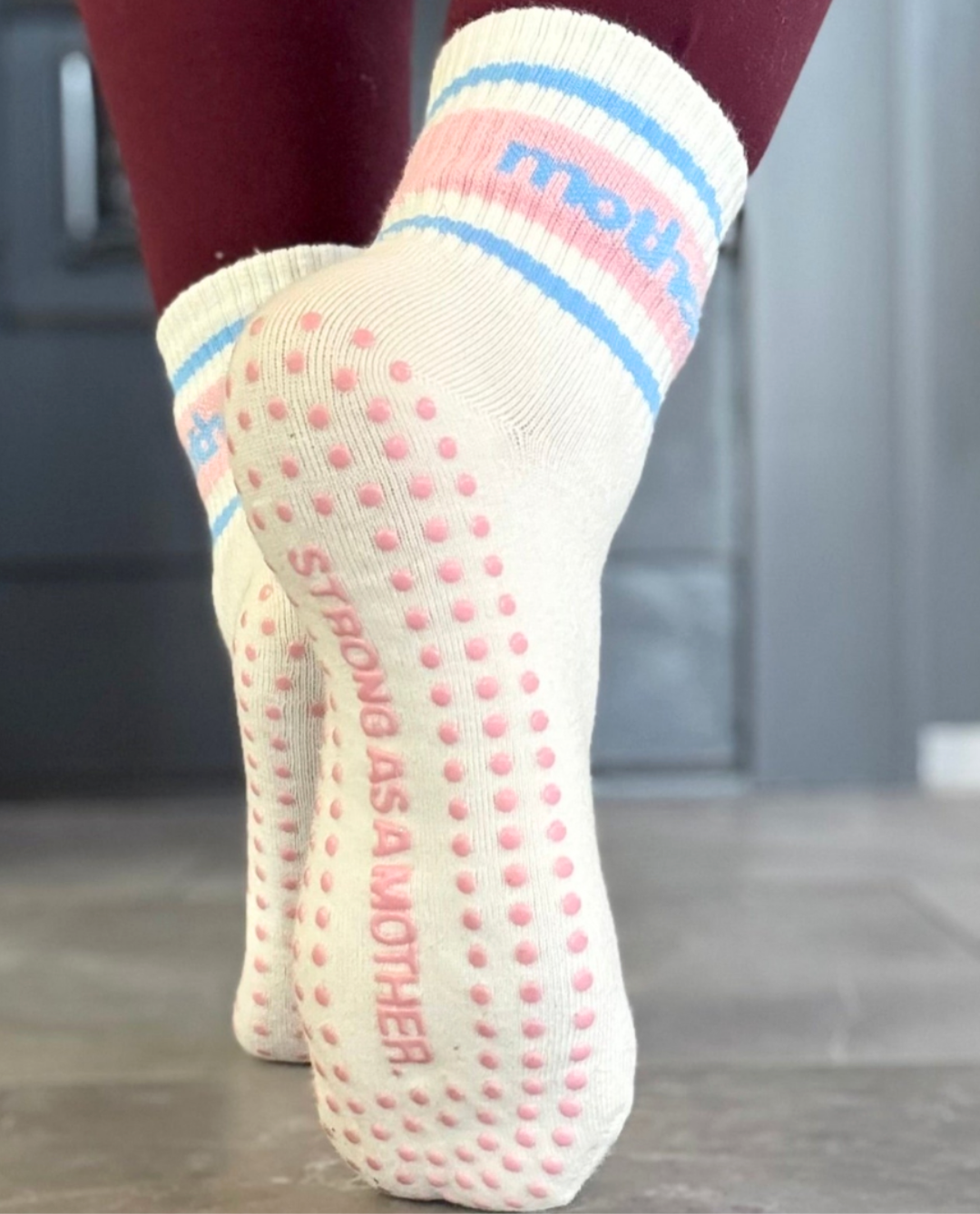 Throwback Half Crew Striped Grip Socks- Pink/Blue