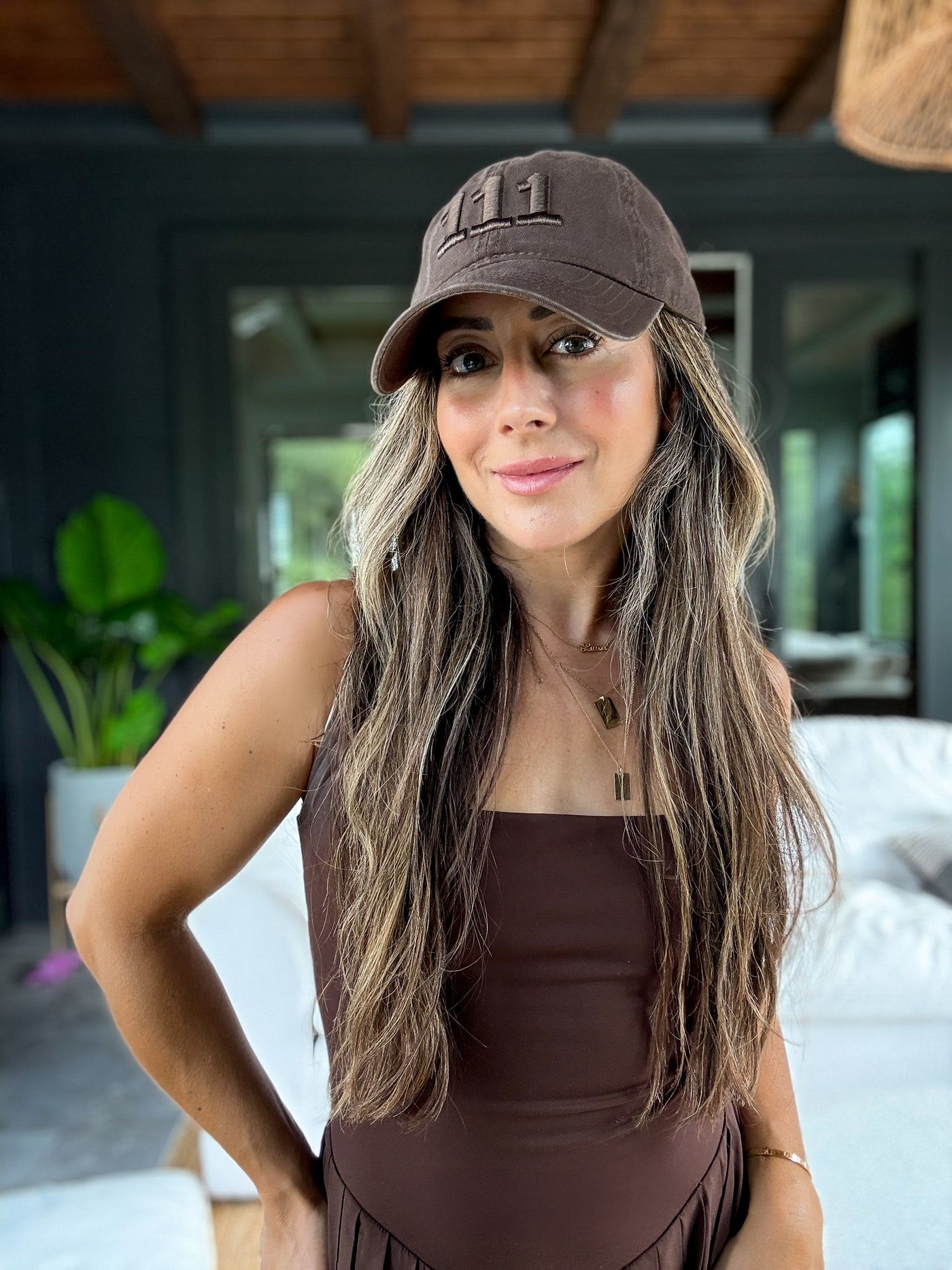 111 Embroidered Dad Hat - Brown