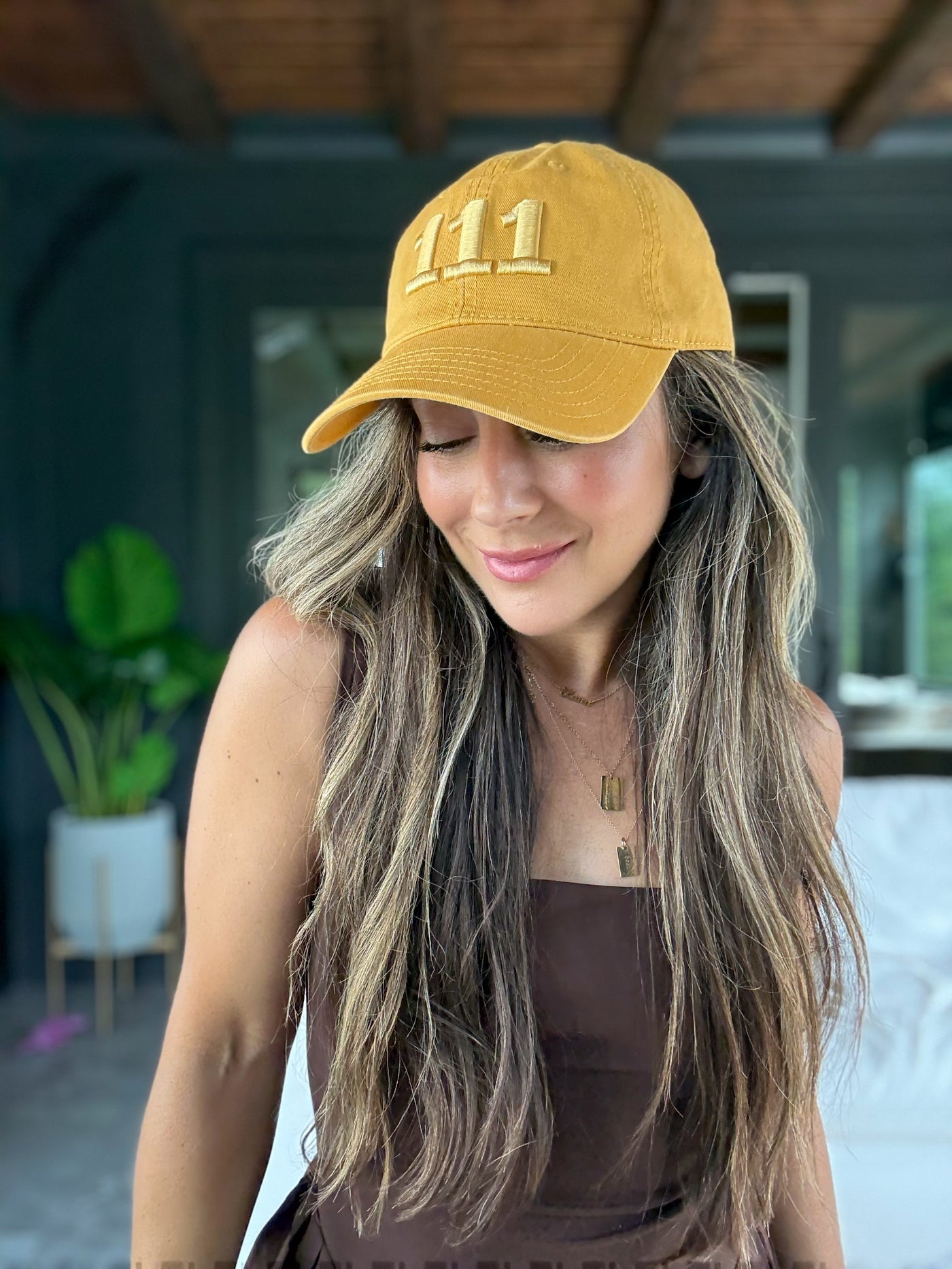 111 Embroidered Dad Hat - Mustard