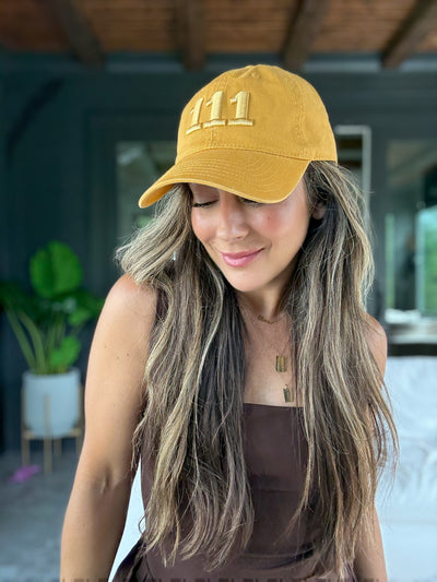 111 Embroidered Dad Hat - Mustard