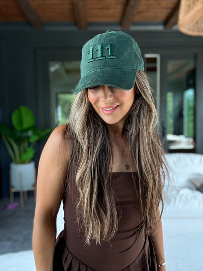 111 Embroidered Dad Hat - Dark Green