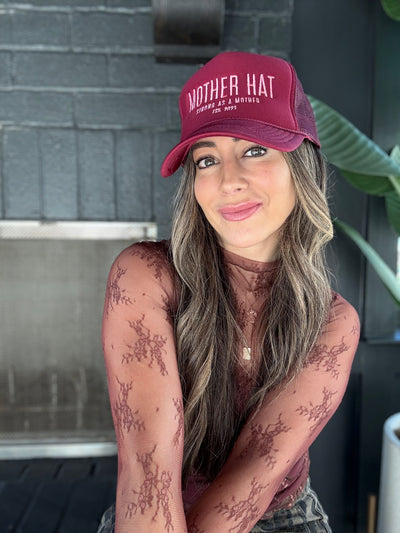 Mother Hat - Embroidered Trucker Hat - Maroon