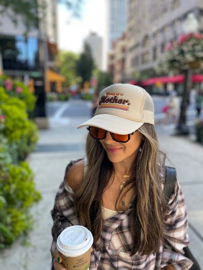 RETRO MOTHER. - Embroidered Trucker Hat - Tan