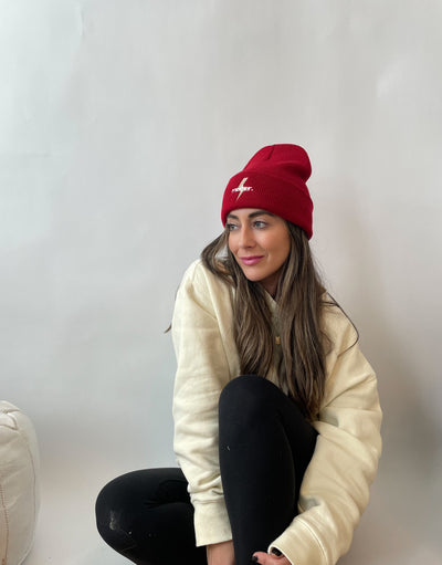 "Mother Strong" Embroidered Beanie - Cardinal Red