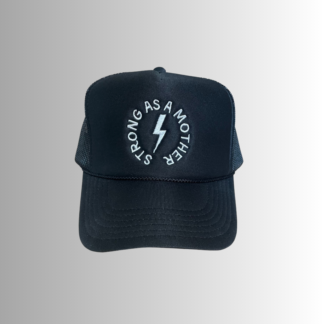"Strong as a mother" Embroidered Trucker Hat - Black
