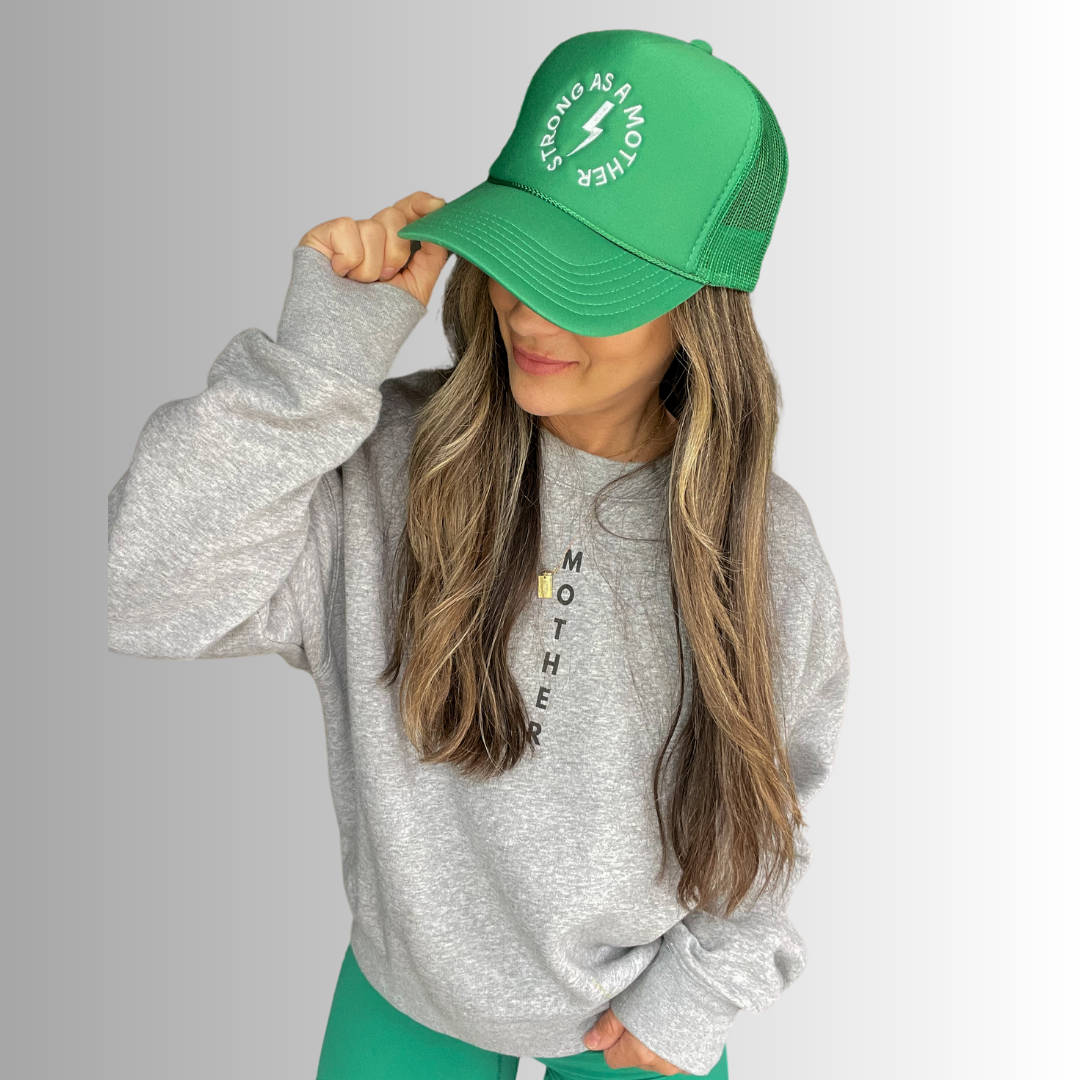 Strong as a mother™ Embroidered Trucker Hat - Kelly Green