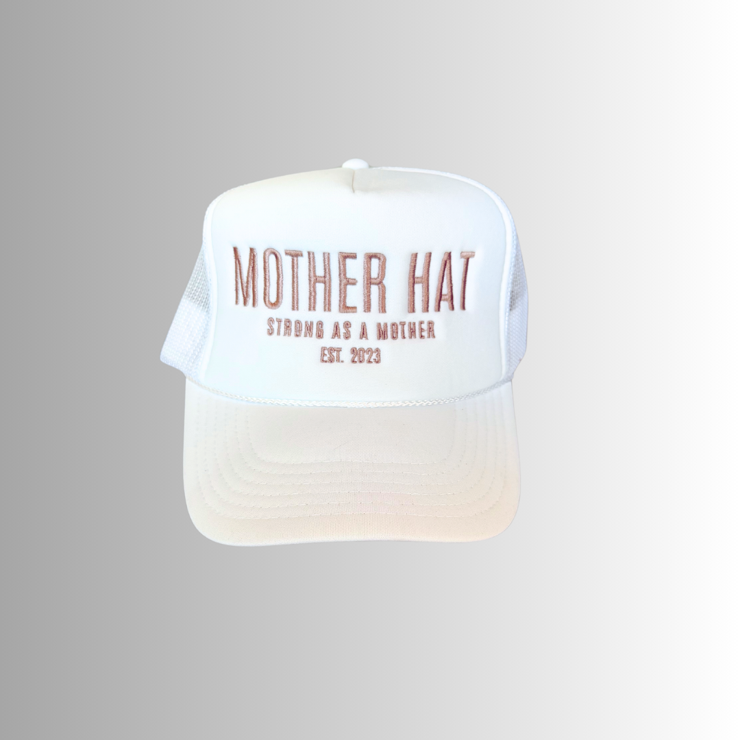 Mother Hat - Embroidered Trucker Hat - White