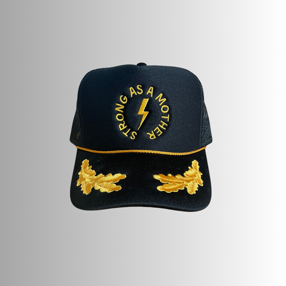 "Strong as a mother" Embroidered Captain Hat - Black and Gold
