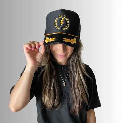 "Strong as a mother" Embroidered Captain Hat - Black and Gold