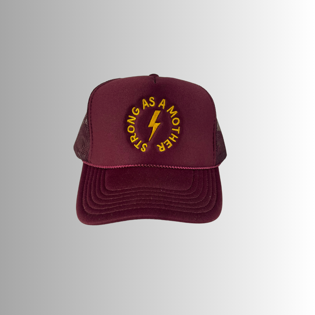 "Strong as a mother" Embroidered Trucker Hat - Maroon