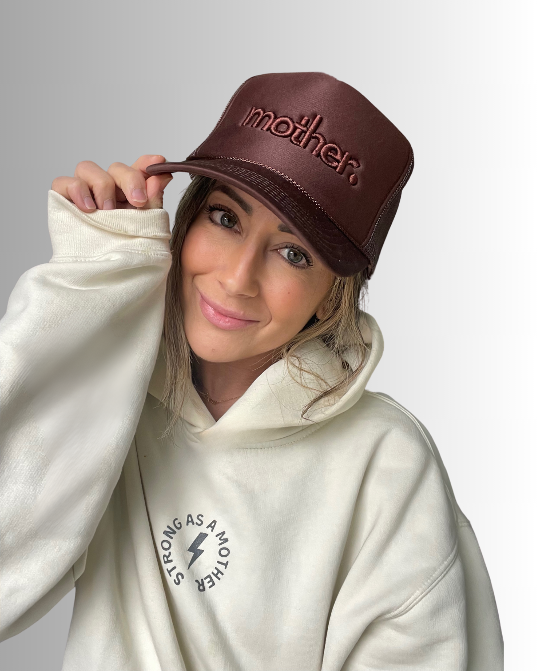 "mother." Embroidered Trucker Hat - Mocha