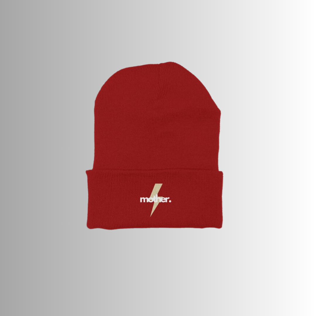 "Mother Strong" Embroidered Beanie - Cardinal Red