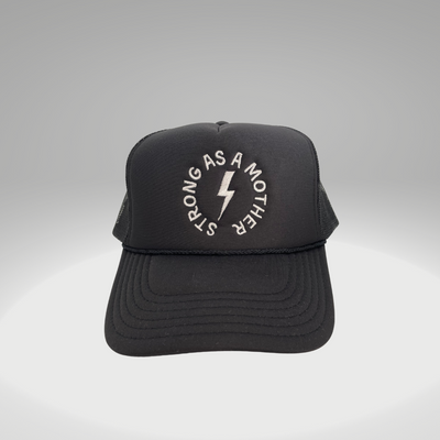 "Strong as a mother" Embroidered Trucker Hat - Black